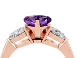 Rose gold Three-Stone Heart Cut Amethyst Ring with Pear Side Stones and Four-Prong Setting_4