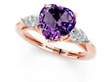 Rose gold Three-Stone Heart Cut Amethyst Ring with Pear  Side Stones in Four-Prong Setting_13