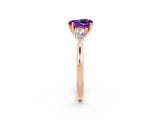Rose gold Three-Stone Heart Cut Amethyst Ring with Pear  Side Stones in Four-Prong Setting_14