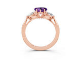 Rose gold Three-Stone Heart Cut Amethyst Ring with Pear  Side Stones in Four-Prong Setting_15
