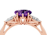 Rose gold Three-Stone Heart Cut Amethyst Ring with Pear  Side Stones in Four-Prong Setting_16