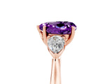 Rose gold Three-Stone Heart Cut Amethyst Ring with Pear  Side Stones in Four-Prong Setting_17
