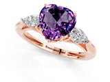 Rose gold Three-Stone Heart Cut Amethyst Ring with Pear  Side Stones in Four-Prong Setting_37