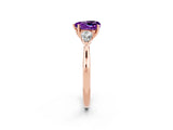 Rose gold Three-Stone Heart Cut Amethyst Ring with Pear  Side Stones in Four-Prong Setting_38