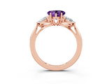 Rose gold Three-Stone Heart Cut Amethyst Ring with Pear  Side Stones in Four-Prong Setting_39