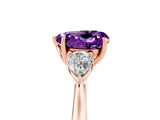 Rose gold Three-Stone Heart Cut Amethyst Ring with Pear  Side Stones in Four-Prong Setting_41