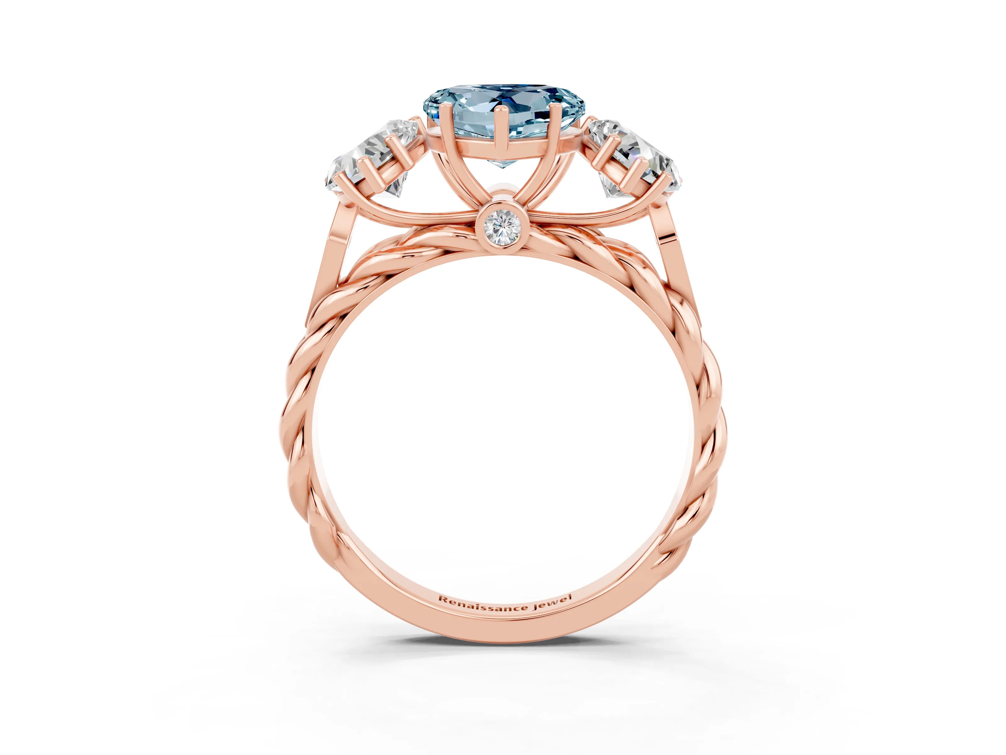 Rose gold Three-Stone Heart Cut Aquamarine Braided Band Ring with Four-Prong Setting_15