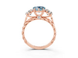 Rose gold Three-Stone Heart Cut Aquamarine Braided Band Ring with Four-Prong Setting_15