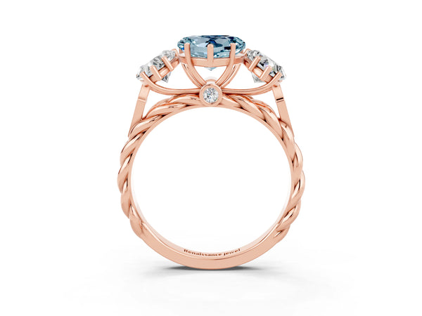 Rose gold Three-Stone Heart Cut Aquamarine Braided Band Ring with Four-Prong Setting