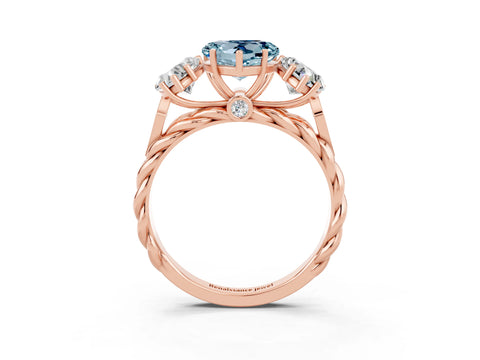 Rose gold Three-Stone Heart Cut Aquamarine Braided Band Ring with Four-Prong Setting_15