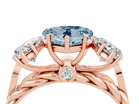 Rose gold Three-Stone Heart Cut Aquamarine Braided Band Ring with Four-Prong Setting_16