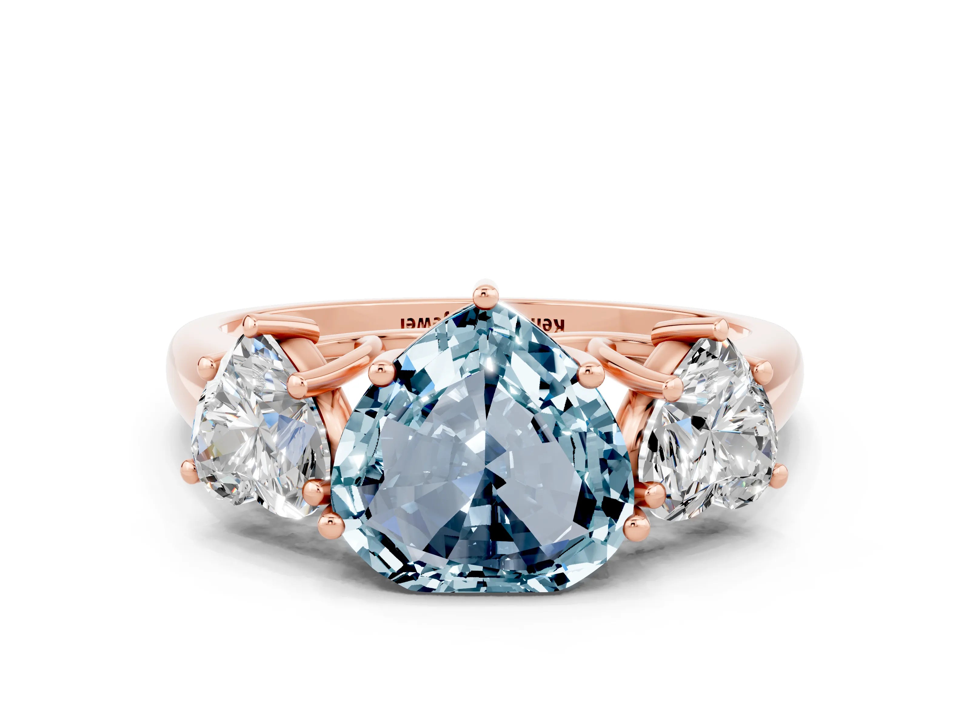 Rose gold Three-Stone Heart Cut Aquamarine Engagement Ring with Prong Setting