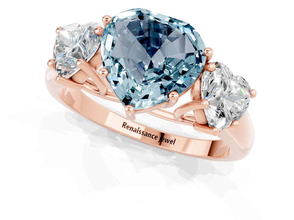 Rose gold Three-Stone Heart Cut Aquamarine Engagement Ring with Prong Setting