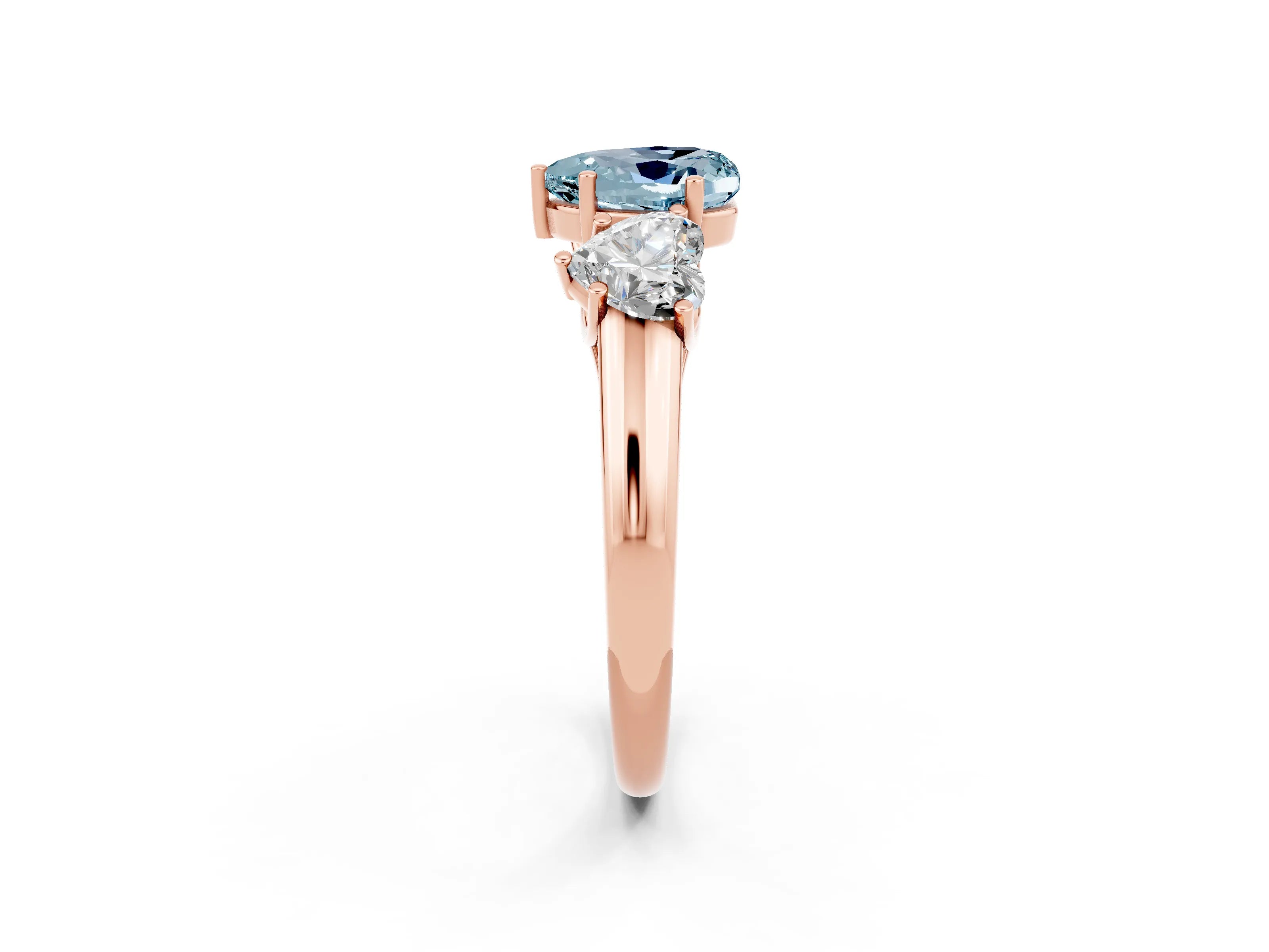 Rose gold Three-Stone Heart Cut Aquamarine Engagement Ring with Prong Setting_2
