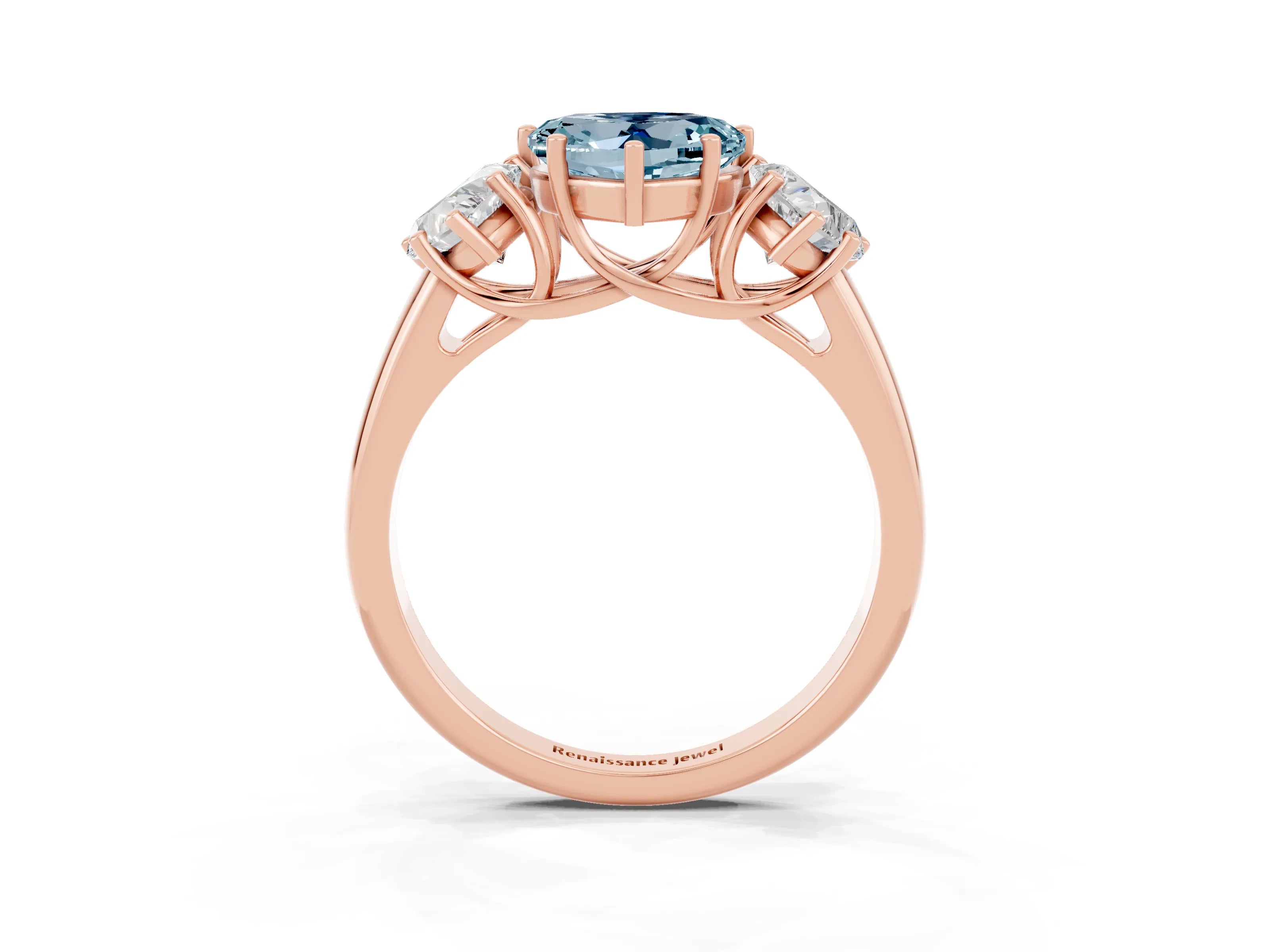 Rose gold Three-Stone Heart Cut Aquamarine Engagement Ring with Prong Setting_3