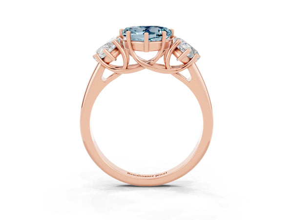 Rose gold Three-Stone Heart Cut Aquamarine Engagement Ring with Prong Setting
