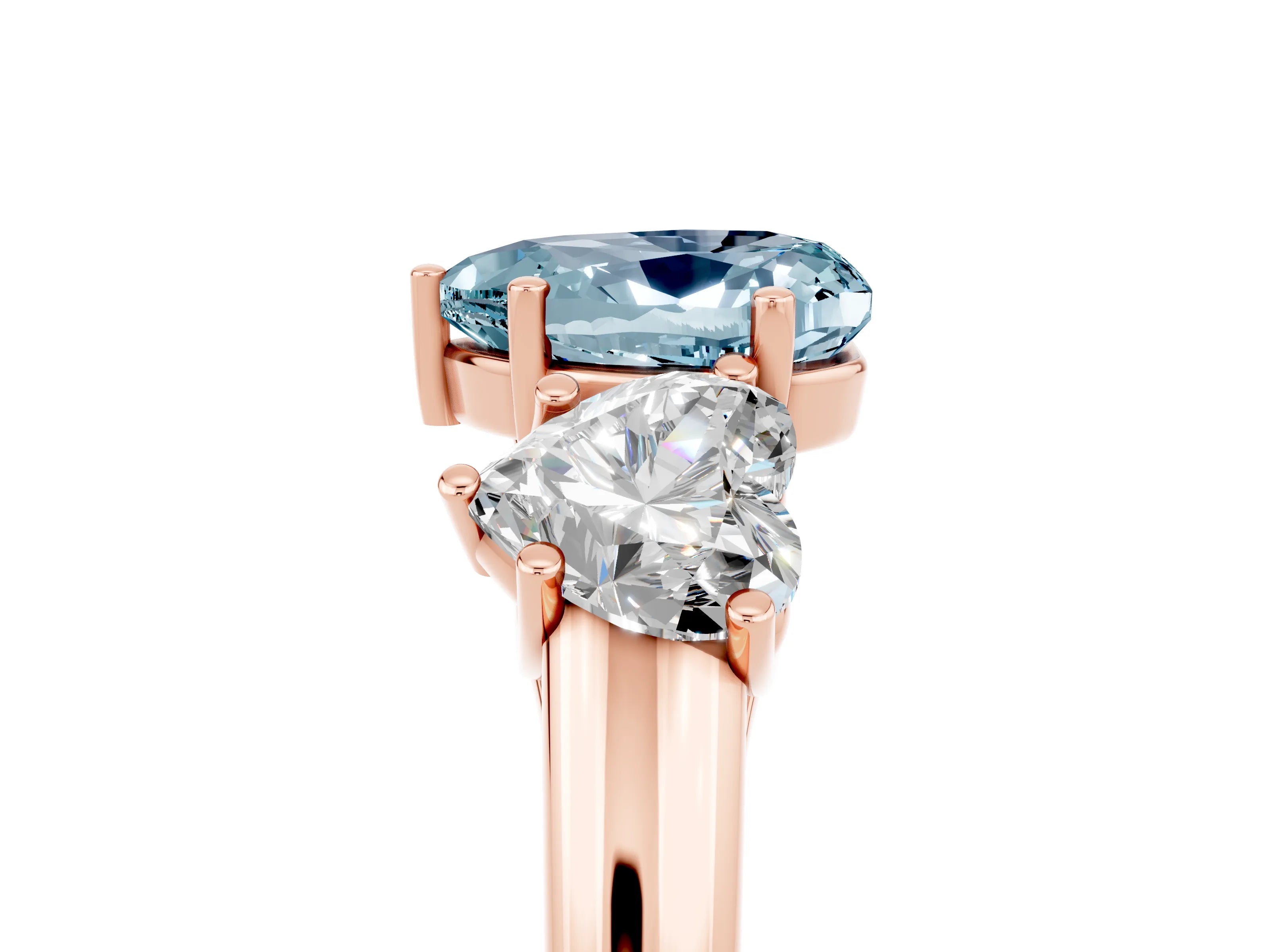 Rose gold Three-Stone Heart Cut Aquamarine Engagement Ring with Prong Setting_5
