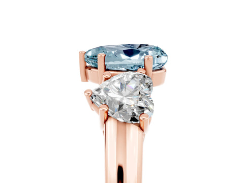 Rose gold Three-Stone Heart Cut Aquamarine Engagement Ring with Prong Setting_5
