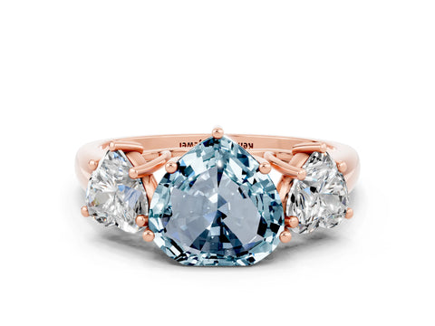 Rose gold Three-Stone Heart Cut Aquamarine Engagement Ring with Prong Setting
