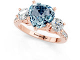 Rose gold Three-Stone Heart Cut Aquamarine Pavé Band with Four-Prong Setting_1