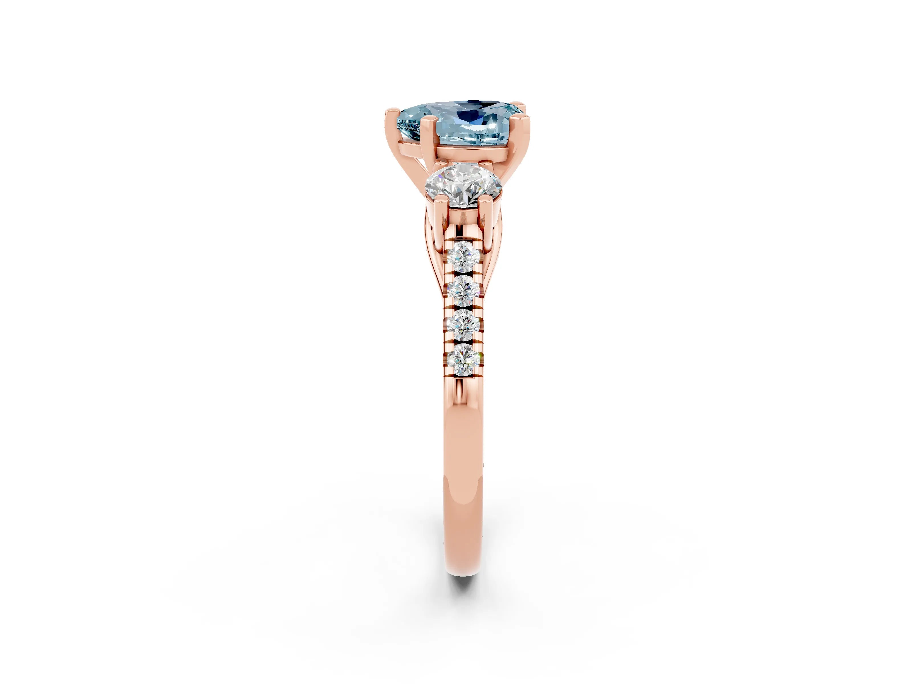 Rose gold Three-Stone Heart Cut Aquamarine Pavé Band with Four-Prong Setting_2