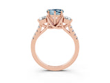Rose gold Three-Stone Heart Cut Aquamarine Pavé Band with Four-Prong Setting_3