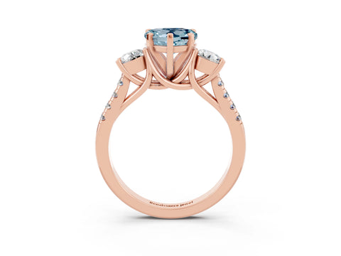 Rose gold Three-Stone Heart Cut Aquamarine Pavé Band with Four-Prong Setting_3