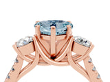 Rose gold Three-Stone Heart Cut Aquamarine Pavé Band with Four-Prong Setting_4