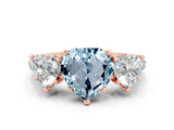 Rose gold Three-Stone Heart Cut Aquamarine Ring with Pavé Band and Prong Setting_12