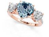 Rose gold Three-Stone Heart Cut Aquamarine Ring with Pavé Band and Prong Setting_13