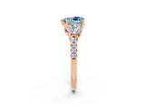 Rose gold Three-Stone Heart Cut Aquamarine Ring with Pavé Band and Prong Setting_14