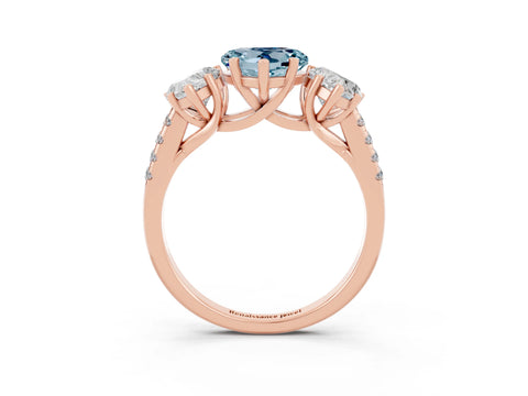 Rose gold Three-Stone Heart Cut Aquamarine Ring with Pavé Band and Prong Setting_15