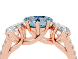 Rose gold Three-Stone Heart Cut Aquamarine Ring with Pavé Band and Prong Setting_16