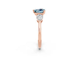 Rose gold Three-Stone Heart Cut Aquamarine Ring with Pear Side Stones and Four-Prong Setting_2