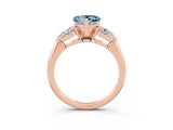 Rose gold Three-Stone Heart Cut Aquamarine Ring with Pear Side Stones and Four-Prong Setting_3