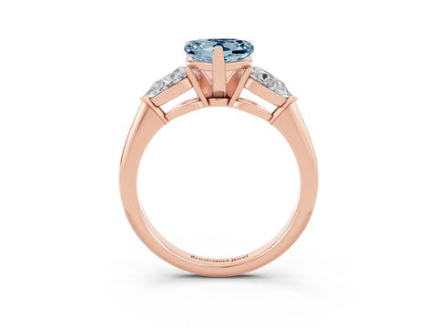 Rose gold Three-Stone Heart Cut Aquamarine Ring with Pear Side Stones and Four-Prong Setting_3