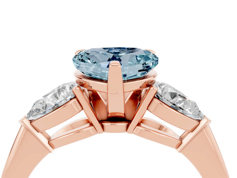 Rose gold Three-Stone Heart Cut Aquamarine Ring with Pear Side Stones and Four-Prong Setting_4
