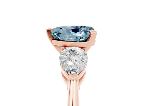 Rose gold Three-Stone Heart Cut Aquamarine Ring with Pear Side Stones and Four-Prong Setting_5
