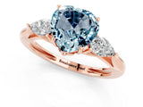 Rose gold Three-Stone Heart Cut Aquamarine Ring with Pear  Side Stones in Four-Prong Setting_13