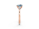 Rose gold Three-Stone Heart Cut Aquamarine Ring with Pear  Side Stones in Four-Prong Setting_14