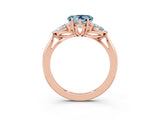 Rose gold Three-Stone Heart Cut Aquamarine Ring with Pear  Side Stones in Four-Prong Setting_15