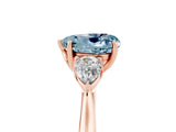 Rose gold Three-Stone Heart Cut Aquamarine Ring with Pear  Side Stones in Four-Prong Setting_17