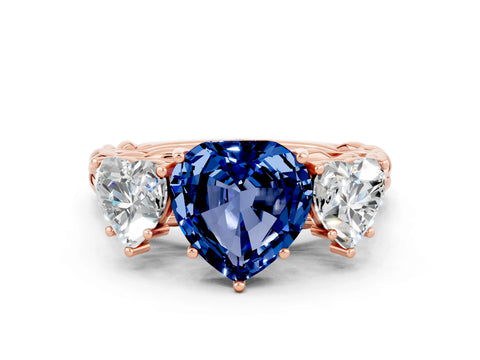 Rose gold Three-Stone Heart Cut Blue Sapphire Braided Band Ring with Four-Prong Setting_12