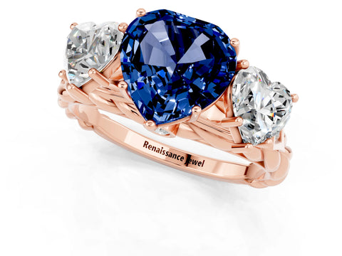 Rose gold Three-Stone Heart Cut Blue Sapphire Braided Band Ring with Four-Prong Setting_13