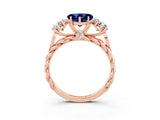 Rose gold Three-Stone Heart Cut Blue Sapphire Braided Band Ring with Four-Prong Setting_15