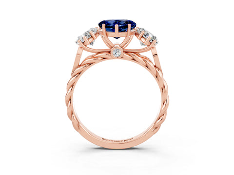 Rose gold Three-Stone Heart Cut Blue Sapphire Braided Band Ring with Four-Prong Setting_15