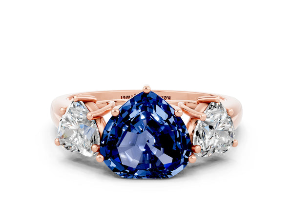 Rose gold Three-Stone Heart Cut Blue Sapphire Engagement Ring with Prong Setting