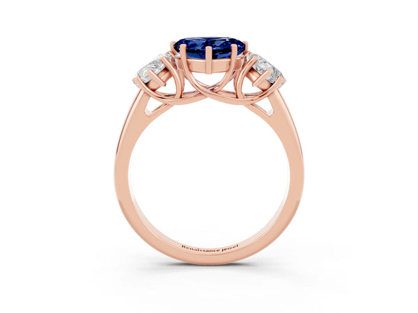 Rose gold Three-Stone Heart Cut Blue Sapphire Engagement Ring with Prong Setting