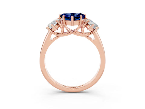 Rose gold Three-Stone Heart Cut Blue Sapphire Engagement Ring with Prong Setting_3