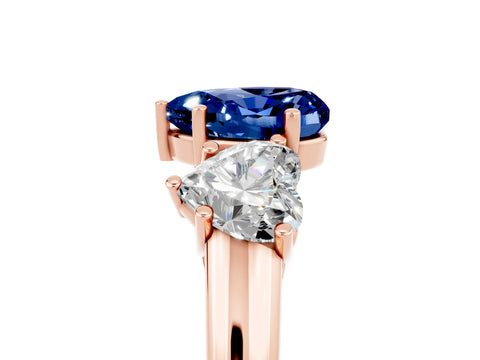Rose gold Three-Stone Heart Cut Blue Sapphire Engagement Ring with Prong Setting_5